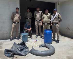 नाले किनारे चल रही शराब की भट्टी तोड़ी, सुरजीत कौर के घर से बरामद हुई रबर की ट्यूब और पाउच में भरी अवैध शराब